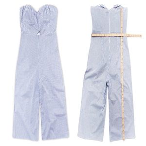 Strapless Blue White Pinstripe Jumpsuit w/ Cutout